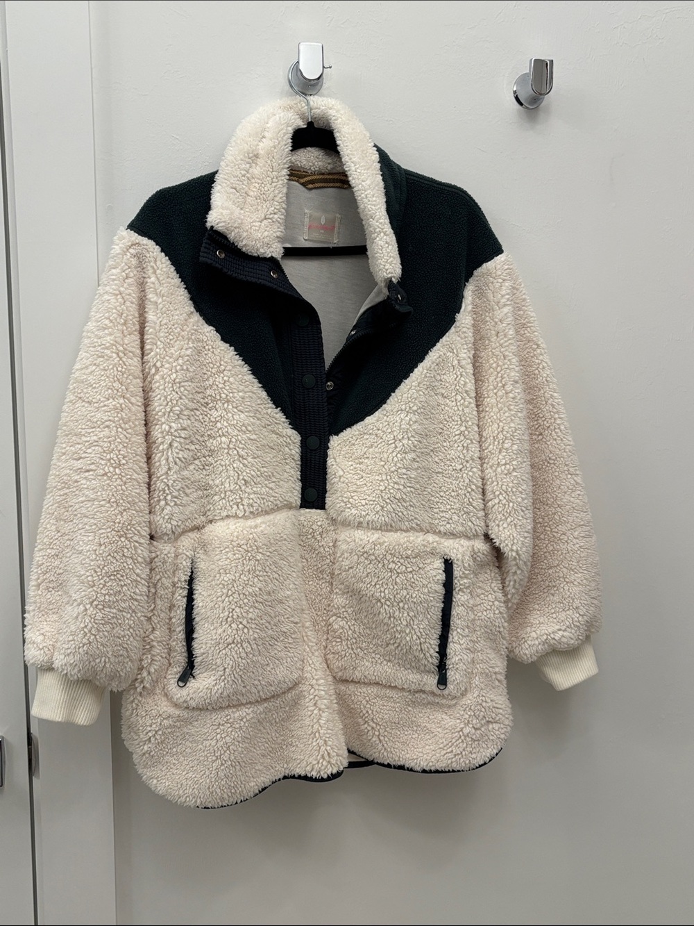 FP Movement by Free People Ivory and Pine Green Teddy Jacket